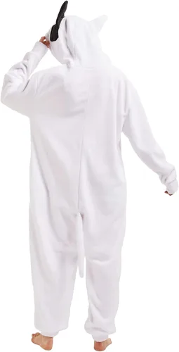 Vista 4 de dressfan Disfraz unisex de bulldog de animales con capucha, disfraz de Halloween, cosplay, pijamas de Navidad para adultos, adolescentes y niños