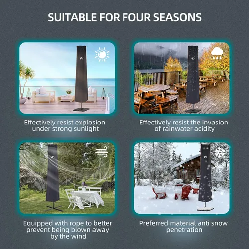 Vista 7 de PALON Funda para sombrilla de patio al aire libre, 420D, impermeable, con cremallera y cordón retráctil, anti-UV, resistente al viento, para Negro