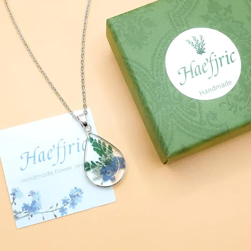 Vista 34 de Collar de flores silvestres prensadas con encaje de Forget-Me-Not y Queen Anne Collar de flores prensadas de oro Collares hechos a mano