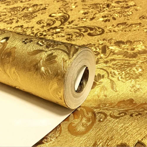 Vista 12 de Q QIHANG Papel tapiz moderno y simple de lámina dorada impermeable para hotel, KTV Bars TV, telón de fondo de 1.73 pies de ancho x 32.8 pies