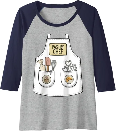 Vista 5 de Pastry Chef Funny Baker Baking Patisserie Apron Costume Raglan Baseball Tee
