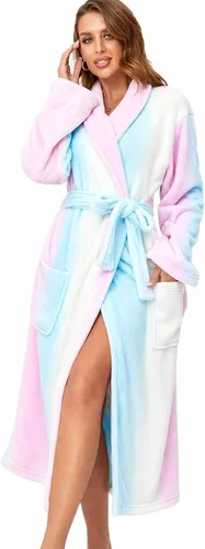 Vista 8 de RONGTAI - Bata de baño de felpa para mujer, batas largas y cálidas de felpa para damas, bata de noche de felpa, ropa para dormir Negro