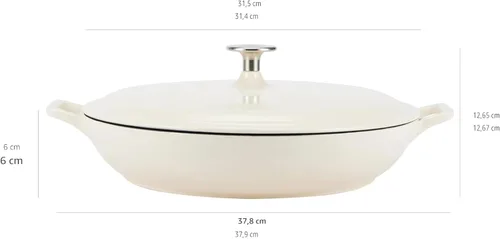 Vista 6 de Amazon Basics Cacerola Sartén Redonda de Hierro Fundido Esmaltado con Tapa para Horno, 3.3 Cuartos, Blanco