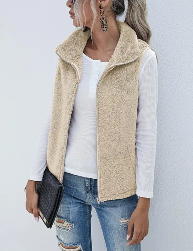 Vista 3 de LOMON Womens Fuzzy Sherpa Fleece Jacket Lightweight Vest Cozy Sleeveless Cardigan Zipper Waistcoat Outerwear with Pocket