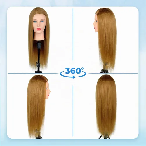 Vista 7 de Cabeza de maniquí de cabello humano, 80% cabello real, maniquí para cosmetología, con soporte de trípode para práctica de peinado, trenzado y Ámbar