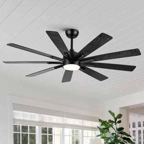 Vista 2 de LKTART Ventilador de techo de 62 pulgadas con luces, ventilador de techo de madera moderna, control remoto, 9 hojas de madera contrachapada de grano