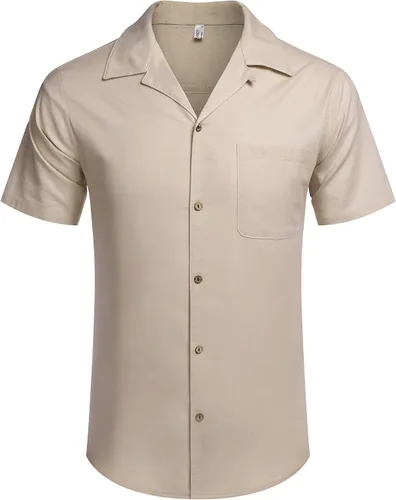 Vista 2 de COOFANDY - Camisas hawaianas de algodón y lino, florales, tropicales, con botones para hombre