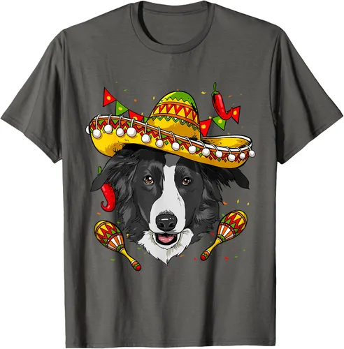 Vista 38 de Cinco de Mayo Border Collie Hombres Mujeres Niños Sombrero Camiseta Negro