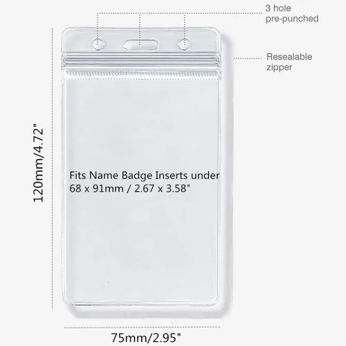 Vista 2 de 10 portatarjetas de identificación transparente, soporte vertical de PVC con cremallera resellable impermeable, soporte para tarjetas