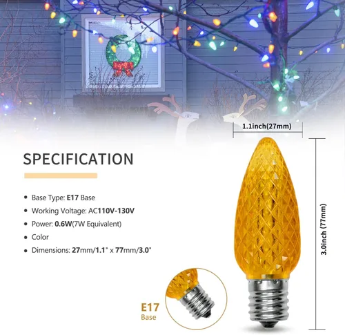 Vista 2 de Paquete de 50 bombillas LED C9 multicolor de repuesto para luces de Navidad, inastillables e impermeables, bombillas LED C9 de plástico para cadenas