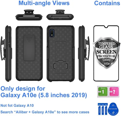 Vista 2 de Ailiber Funda para Galaxy A10e, funda con protector de pantalla de vidrio templado, resistente a prueba de golpes, clip para cinturón, soporte