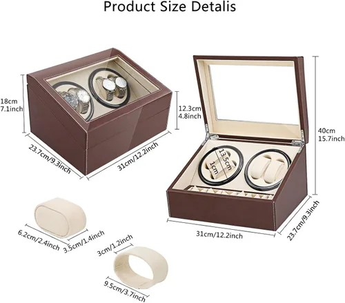 Vista 2 de SHZICMY Enrollador automático de reloj, 4+6 relojes automáticos Winders caja de exhibición de almacenamiento caja de bobinadoras de reloj