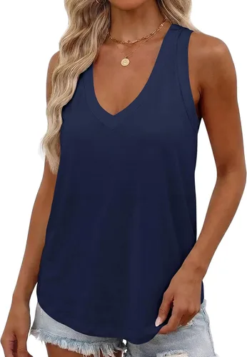 Vista 19 de Smile Fish Camiseta sin mangas de verano con cuello en V profundo para mujer, ajuste holgado, sin mangas