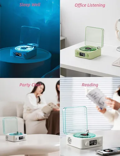 Vista 7 de The Waves - Altavoz Bluetooth, mini altavoces portátiles retro para ayudar a dormir, tocadiscos retro con ondas con luz ambiental, ruido blanco mar