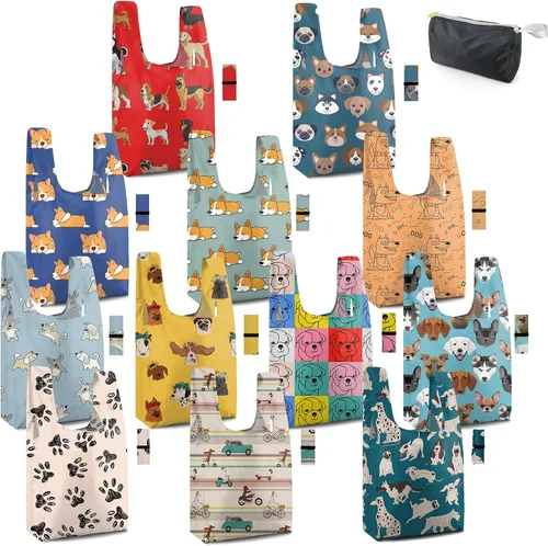 Vista 9 de BeeGreen Bolsas de comestibles reutilizables plegables, paquete de 12 bolsas grandes y bonitas, bolsa de regalo de tela lavable resistente con asas
