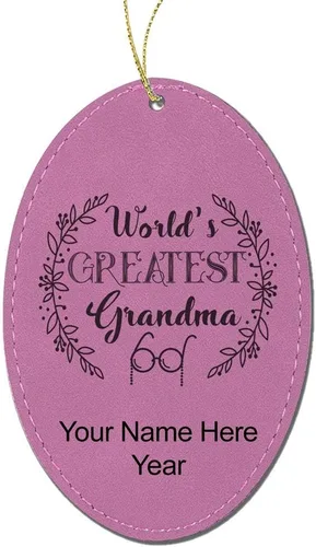 Vista 6 de LaserGram Personalized Christmas Ornament, World's Greatest Grandma, Faux Leather, Custom Laser Engraved Gift Idea (Oval Shape, Black with Gold)