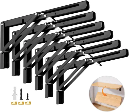 Vista 9 de Yarssihha Soporte plegable de estante de 8 pulgadas, paquete de 2 soportes plegables resistentes montados en la pared, soportes plegables de metal