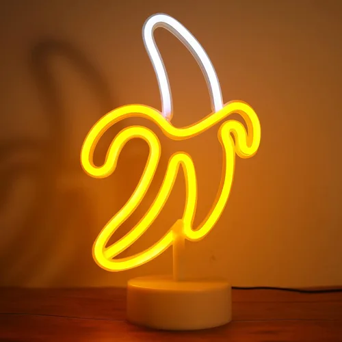 Vista 8 de Letrero de neón de plátano, luz LED WIOSOUL Banana con base para decoración de mesa, lámpara LED USB / batería alimentada por batería para hombre