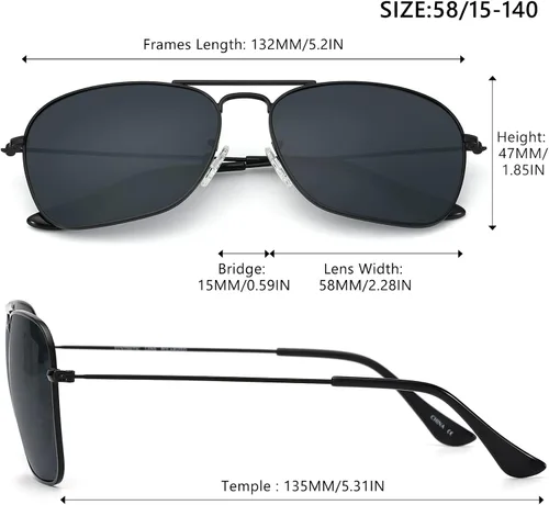 Vista 5 de Lentes de sol cuadrados de aviador para mujeres y hombres, polarizados, militares, cuadrados, clásicos, vintage, de metal