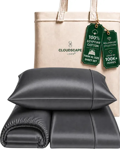Vista 23 de Cloud Scape Linen - Juego de sábanas de algodón egipcio de doble capa, tamaño individual, tejido de satén de fibra larga, juego de 3 piezas, ropa