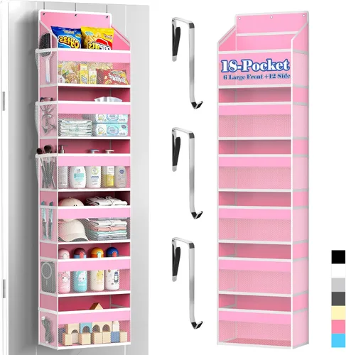 Vista 12 de PAULONE 1 paquete de organizador resistente para puerta, 6 grandes + 12 bolsillos de malla con capacidad de 40.4 kg, almacenamiento colgante que