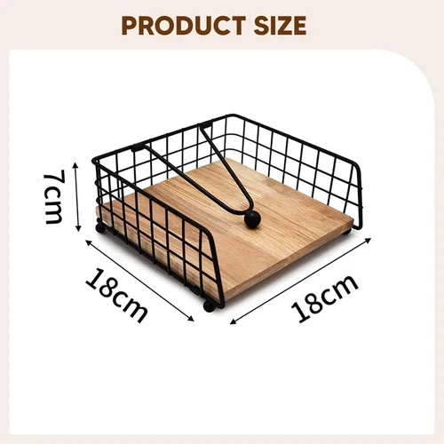 Vista 3 de Wooden and Iron Napkin Holder Flat Napkin Dispenser with Metal Arm Decorative Table Stand Suitable for Dining Room Kitchen, Black