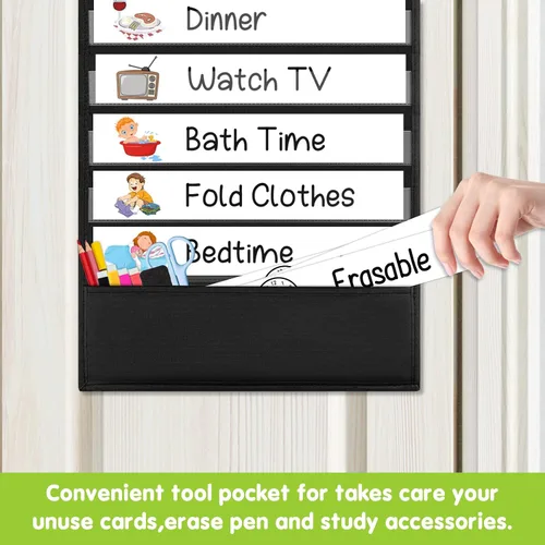 Vista 7 de EAMAY Tabla de bolsillo para horarios diarios, tabla de horarios para profesores con 18 tarjetas personalizadas reutilizables, tabla de bolsillo