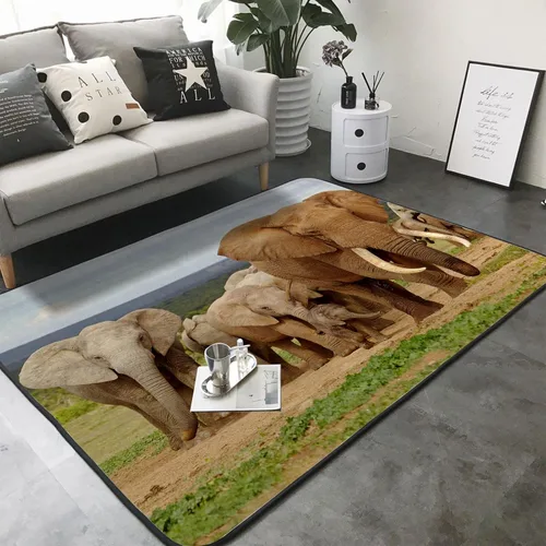 Vista 3 de Alfombra de esponja lavable para niños y niñas, dormitorio, sala de estar, elefante africano, exótico, selva, animales salvajes, antideslizante