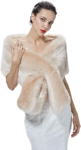 Vista 5 de BEAUTELICATE Chal de piel sintética para mujer, abrigo de piel suave para eventos de boda de invierno