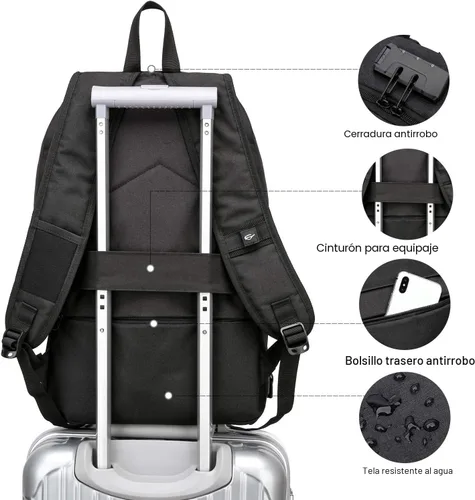 Vista 5 de WENIG - Mochila antirrobo para portátil de viaje con puerto de carga USB y cerradura, mochila de trabajo delgada y resistente al agua para hombres