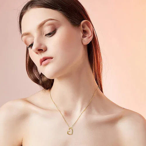 Vista 3 de Collar de oro sólido de 14 quilates con corazón para mujer, joyería de amor de oro fino para esposa, mamá, novia, cumpleaños, 16 + 2