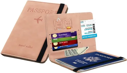 Vista 2 de Passport Holder,Pink Passport Wallet, Passport Cover Case, Leather Waterproof Rfid Blocking Travel WalletTravel Cover Case for Passport for Women