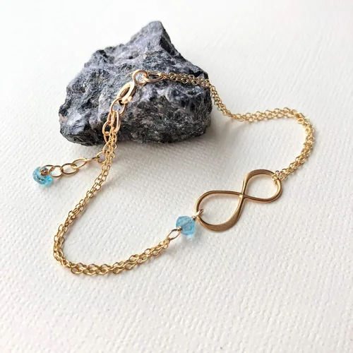 Vista 67 de Pulsera con dije de infinito con piedra natal, joyería hecha a mano, regalo para ella