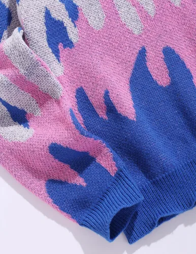 Vista 72 de ZAFUL Y2K - Suéter casual con estampado de llama estética para hombre, suéter de punto holgado, manga larga, cuello redondo