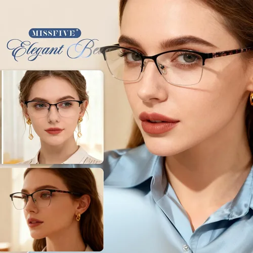 Vista 2 de Missfive Anteojos de Lectura de Metal Multifocales Progresivos Premium para Mujeres y un Estuche, Bisagra de Resorte de Calidad con Bloqueo de Luz