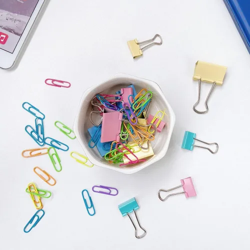 Vista 3 de Portaclips de Cerámica con Línea Dorada Dispensador Organizador de Clips para Escritorio Lindo Patrón de Mármol Terrazo Portaclips de Oficina