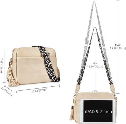 Vista 5 de Bolso cruzado de cuero para mujer con cremallera y hombro para cámara