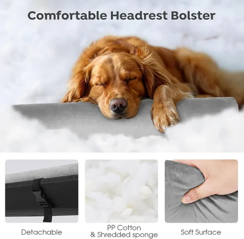 Vista 3 de Veehoo Cama Elevada Grande para Perros, Cama Colgante para Perros al Aire Libre con Cojín de Cabezal Removible de Un Lado, Malla Teslin Transpirable