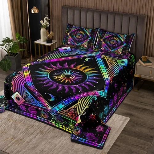 Vista 8 de Manfei Colcha de flores de cerezo tamaño individual, juego de colcha de cielo estrellado de nubes de luna, decoración de habitación para niñas