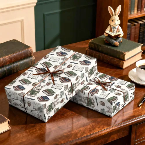 Vista 4 de WRAPAHOLIC Bookish Bunny - Rollo de papel de regalo, 17 pulgadas x 16.5 pies, conejo vintage con papel de regalo para niños y niñas, baby shower