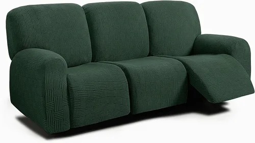Vista 12 de ULTICOR - Juego de 8 fundas para sofá reclinable de jacquard, fundas elásticas para sofá reclinable para 3 cojines, gruesas, suaves, lavables