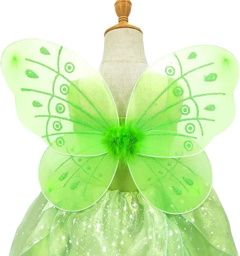 Vista 6 de Disfraz de princesa de hadas para niños y niñas con alas de hadas verdes Halloween cosplay fiesta de cumpleaños