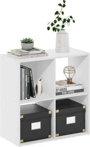 Vista 11 de Furinno PELLI - Estantería de 2 cubos con cubos abiertos y cerrados, armario organizador de almacenamiento de 2 x 1, 12.2 x 11.6 x 24.2, para sala