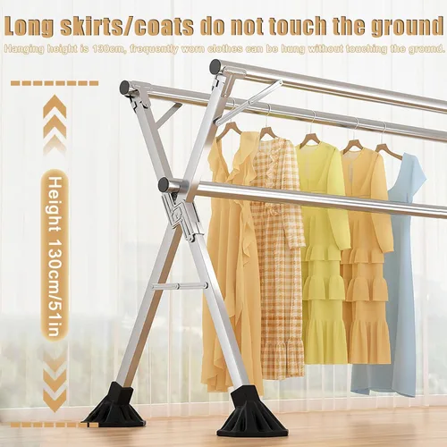 Vista 2 de Estante de secado de ropa plegable de acero inoxidable resistente - Soporte ajustable para ropa interior y exterior - Estante de secado de gran
