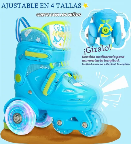 Vista 5 de Patines de ruedas ajustables para niños, niñas y señoras con ruedas que se iluminan con flash (edad 3-9), equilibrio de tres puntos, empaque de caja