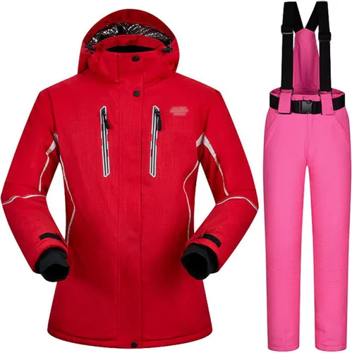 Vista 16 de Conjunto de chaquetas y pantalones de esquí para mujer, invierno al aire libre, talla grande, trajes de esquí cálidos con capucha, trajes de nieve E