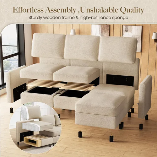 Vista 5 de Belffin - Sofá cama modular de 110.2 pulgadas, 12 asientos, color beige