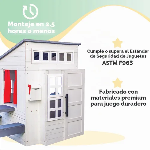 Vista 5 de KidKraft Moderna casa de juegos de madera para exteriores con mesa de picnic, buzón y parrilla al aire libre, color blanco