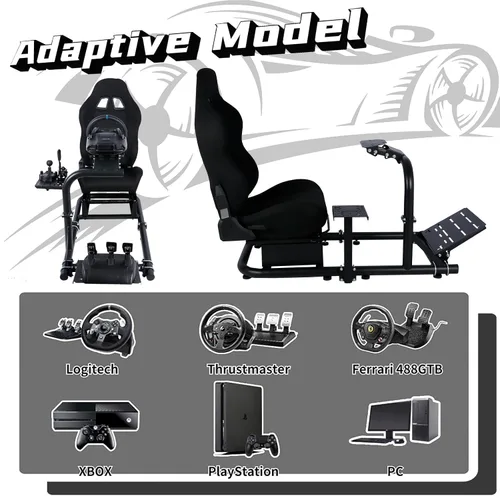 Vista 4 de Dardoo Racing Simulator Cockpit Frame with Blackseat Racing Wheel Stand Fits Logitech G923 G29 G920 Thrustmaster Fanatec Adjustable with Support
