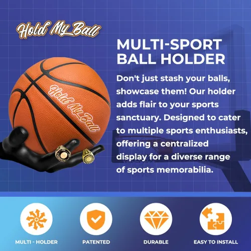 Vista 2 de Juego de soportes de pelota de baloncesto de mano, soportes de pared para escultura de mano izquierda y derecha para baloncesto, voleibol y fútbol